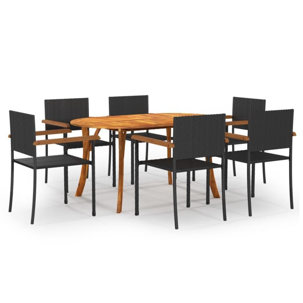 vidaXL 7 Piece Patio Dining Set Black