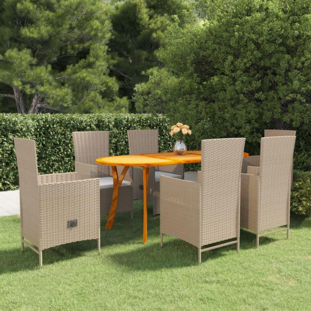 vidaXL 7 Piece Patio Dining Set Beige