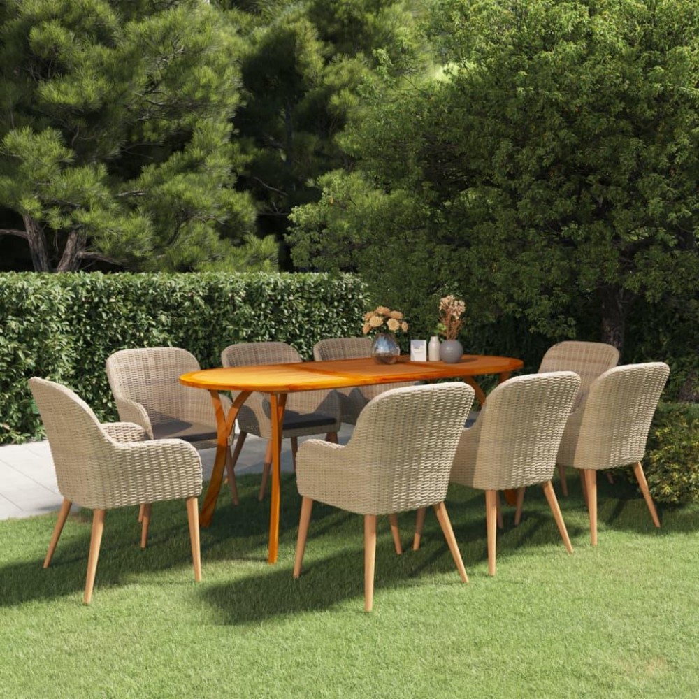 vidaXL 9 Piece Patio Dining Set Brown