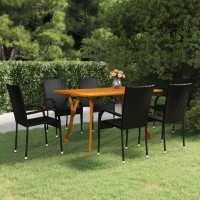 vidaXL 7 Piece Patio Dining Set Black