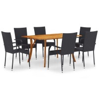 vidaXL 7 Piece Patio Dining Set Black