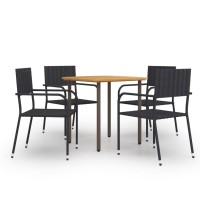 vidaXL 5 Piece Patio Dining Set Poly Rattan Black