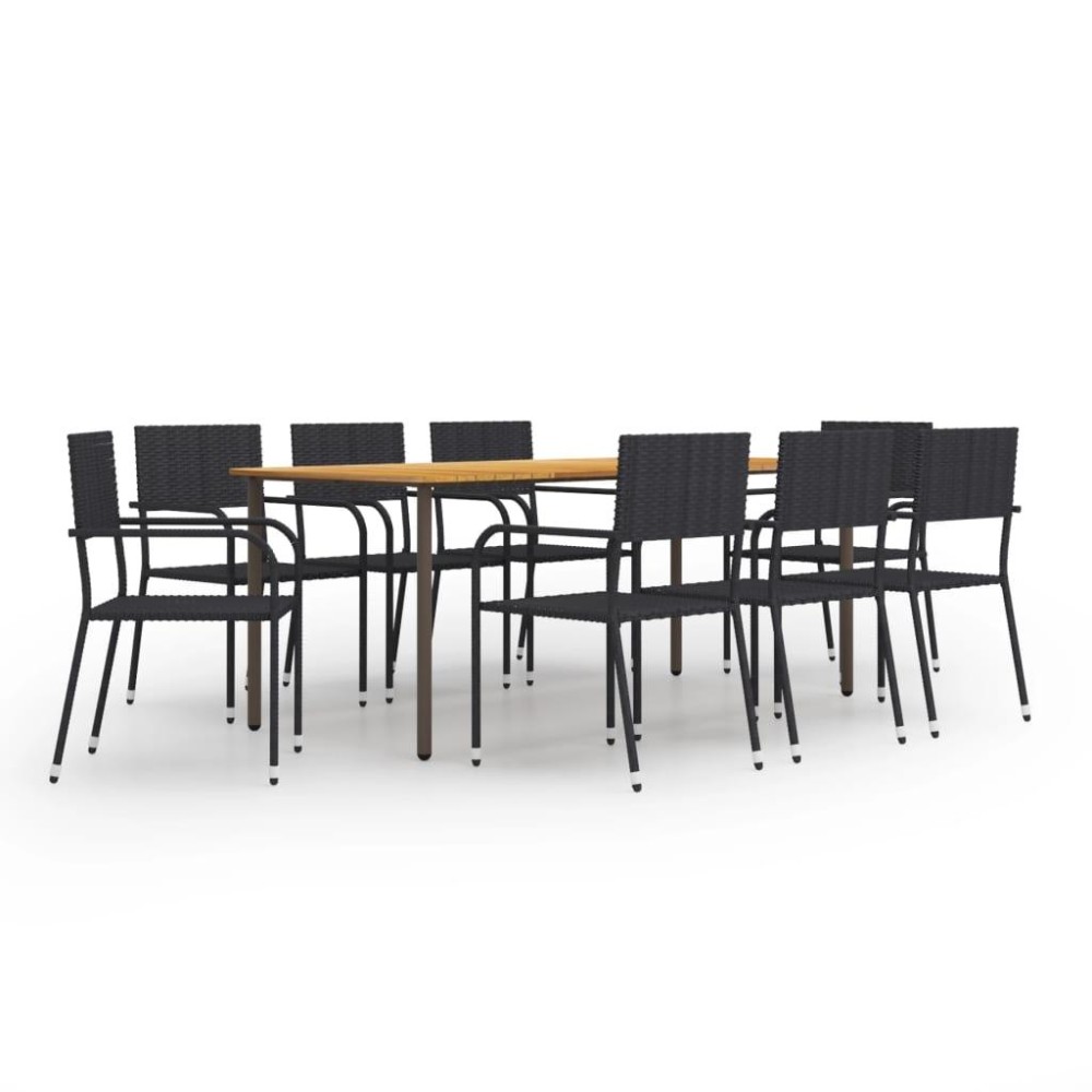 vidaXL 9 Piece Patio Dining Set Poly Rattan Black