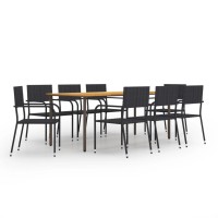 vidaXL 9 Piece Patio Dining Set Poly Rattan Black