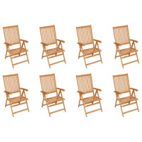 vidaXL Reclining Patio Chairs with Cushions 8 pcs Solid Teak Wood