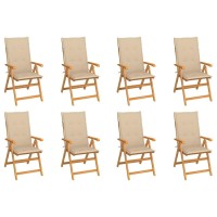 vidaXL Reclining Patio Chairs with Cushions 8 pcs Solid Teak Wood