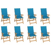 vidaXL Reclining Patio Chairs with Cushions 8 pcs Solid Teak Wood