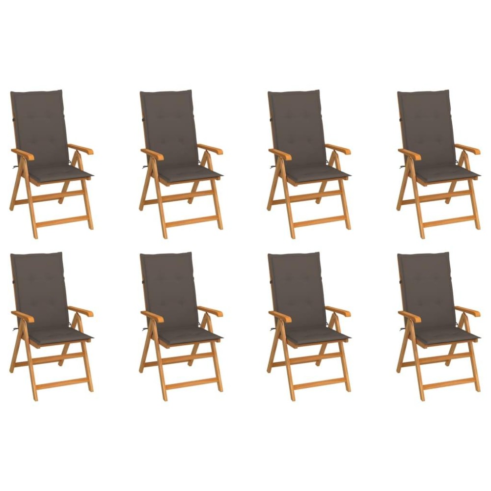 vidaXL Reclining Patio Chairs with Cushions 8 pcs Solid Teak Wood