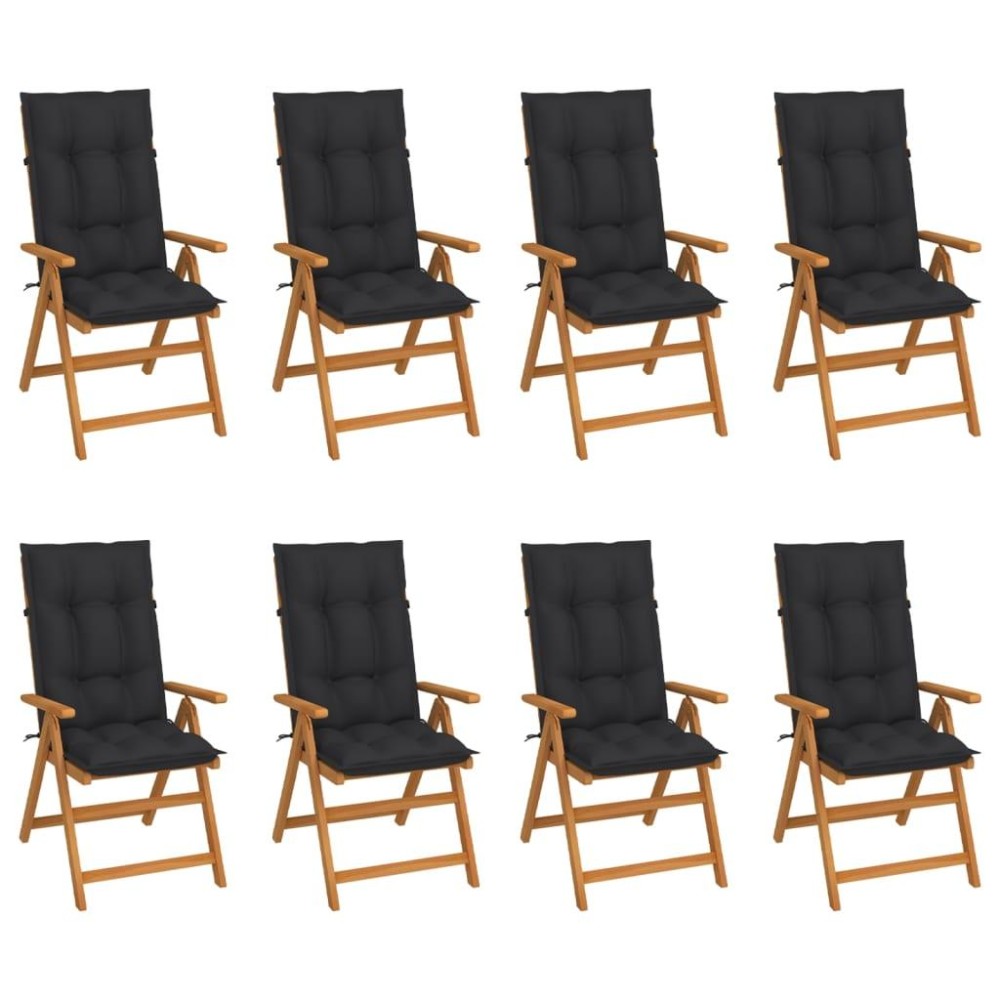 vidaXL Reclining Patio Chairs with Cushions 8 pcs Solid Teak Wood