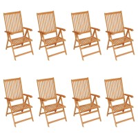 vidaXL Reclining Patio Chairs with Cushions 8 pcs Solid Teak Wood