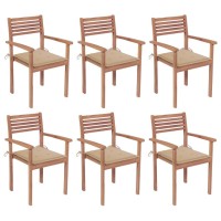 vidaXL Stackable Patio Chairs with Cushions 6 pcs Solid Teak Wood