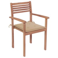 vidaXL Stackable Patio Chairs with Cushions 6 pcs Solid Teak Wood