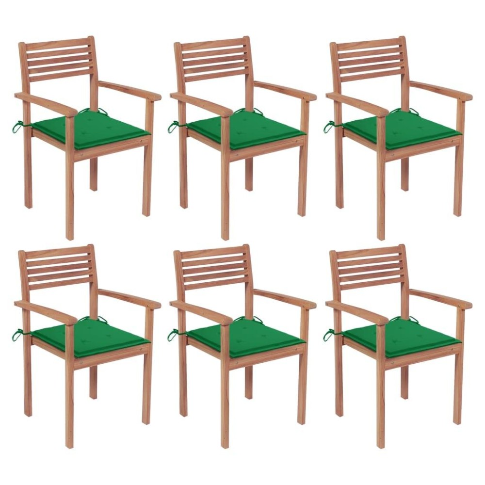 vidaXL Stackable Patio Chairs with Cushions 6 pcs Solid Teak Wood