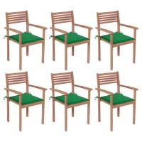 vidaXL Stackable Patio Chairs with Cushions 6 pcs Solid Teak Wood