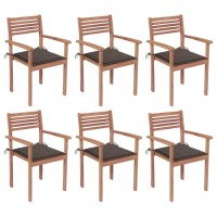 vidaXL Stackable Patio Chairs with Cushions 6 pcs Solid Teak Wood