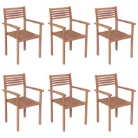 vidaXL Stackable Patio Chairs with Cushions 6 pcs Solid Teak Wood