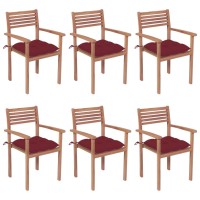 vidaXL Stackable Patio Chairs with Cushions 6 pcs Solid Teak Wood