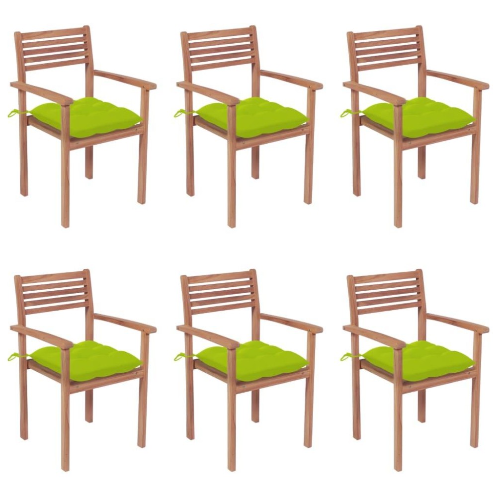 vidaXL Stackable Patio Chairs with Cushions 6 pcs Solid Teak Wood