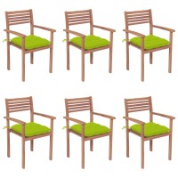 vidaXL Stackable Patio Chairs with Cushions 6 pcs Solid Teak Wood