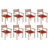 vidaXL Stackable Patio Chairs with Cushions 8 pcs Solid Teak Wood