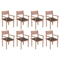 vidaXL Stackable Patio Chairs with Cushions 8 pcs Solid Teak Wood