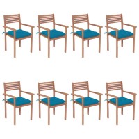 vidaXL Stackable Patio Chairs with Cushions 8 pcs Solid Teak Wood