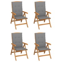 vidaXL Reclining Patio Chairs with Cushions 4 pcs Solid Teak Wood