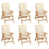 vidaXL Reclining Patio Chairs with Cushions 6 pcs Solid Teak Wood