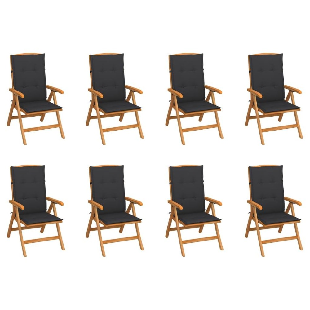 vidaXL Reclining Patio Chairs with Cushions 8 pcs Solid Teak Wood