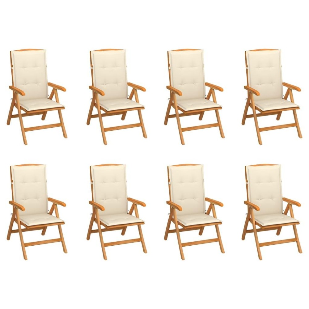 vidaXL Reclining Patio Chairs with Cushions 8 pcs Solid Teak Wood