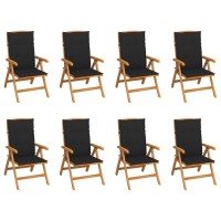 vidaXL Reclining Patio Chairs with Cushions 8 pcs Solid Teak Wood