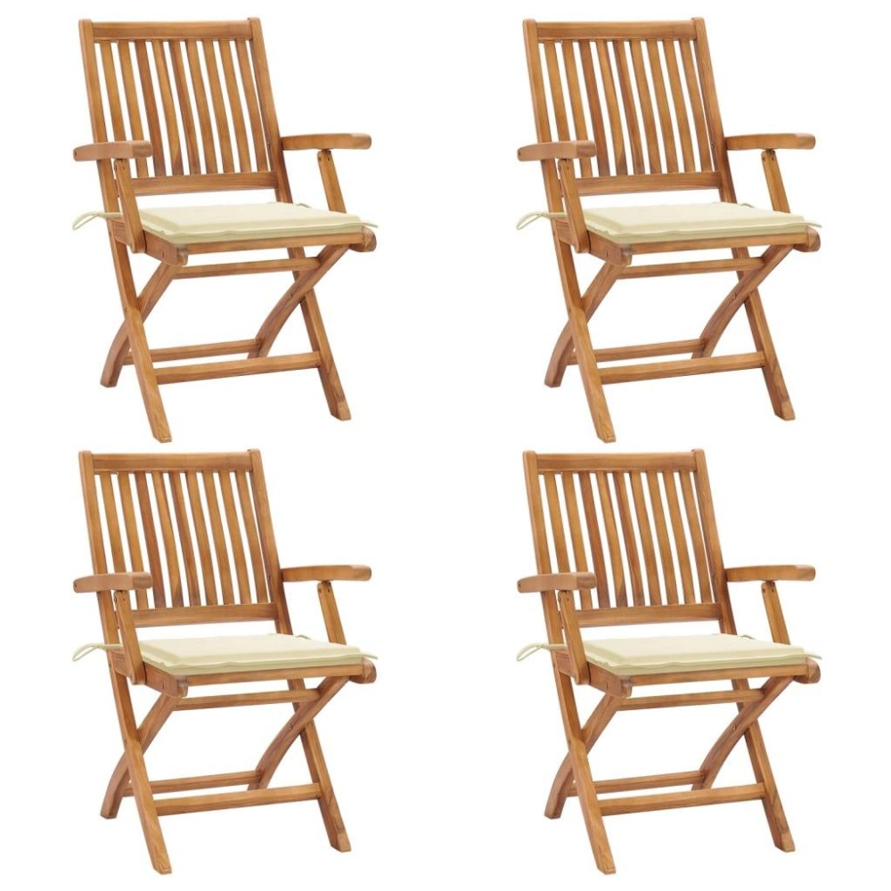 vidaXL Folding Patio Chairs with Cushions 4 pcs Solid Teak Wood