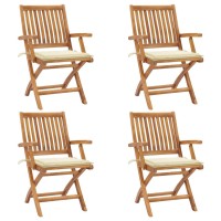 vidaXL Folding Patio Chairs with Cushions 4 pcs Solid Teak Wood