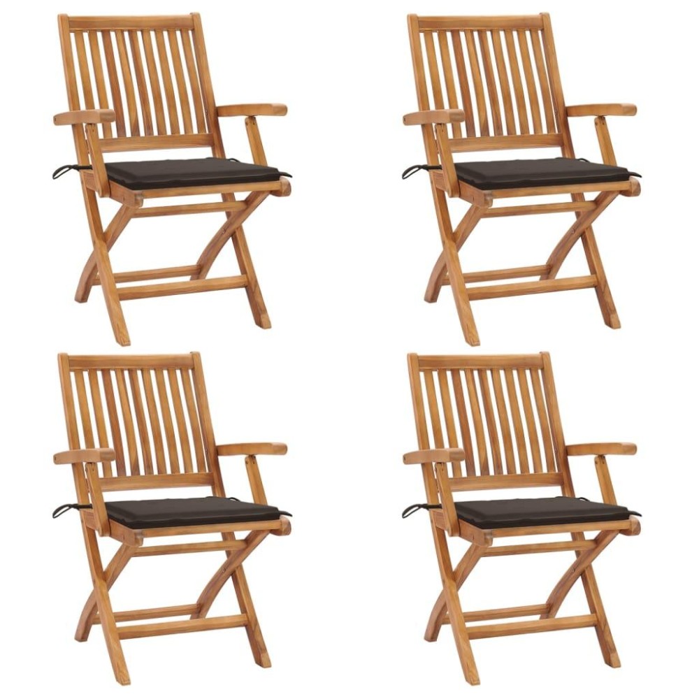 vidaXL Folding Patio Chairs with Cushions 4 pcs Solid Teak Wood