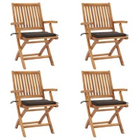 vidaXL Folding Patio Chairs with Cushions 4 pcs Solid Teak Wood