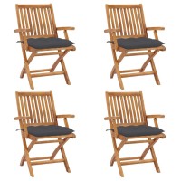 vidaXL Folding Patio Chairs with Cushions 4 pcs Solid Teak Wood