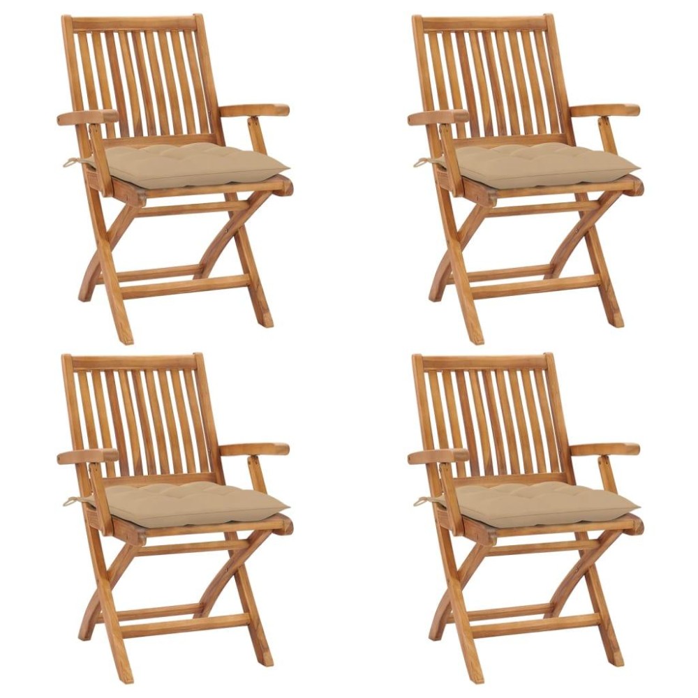 vidaXL Folding Patio Chairs with Cushions 4 pcs Solid Teak Wood