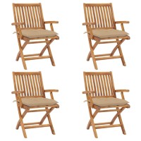 vidaXL Folding Patio Chairs with Cushions 4 pcs Solid Teak Wood