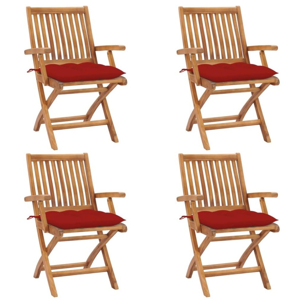 vidaXL Folding Patio Chairs with Cushions 4 pcs Solid Teak Wood