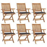 vidaXL Folding Patio Chairs with Cushions 6 pcs Solid Teak Wood