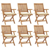 vidaXL Folding Patio Chairs with Cushions 6 pcs Solid Teak Wood