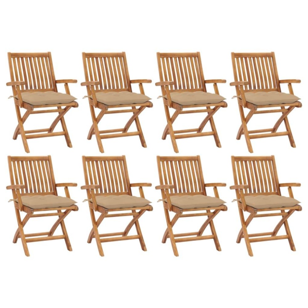 vidaXL Folding Patio Chairs with Cushions 8 pcs Solid Teak Wood