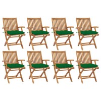 vidaXL Folding Patio Chairs with Cushions 8 pcs Solid Teak Wood