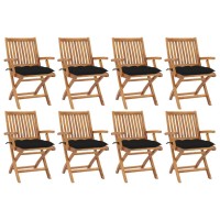 vidaXL Folding Patio Chairs with Cushions 8 pcs Solid Teak Wood