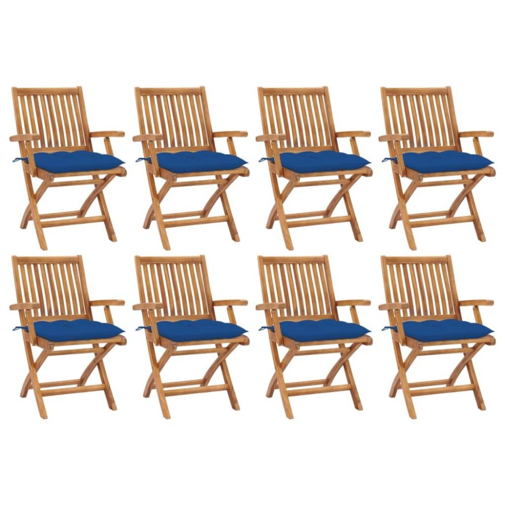 vidaXL Folding Patio Chairs with Cushions 8 pcs Solid Teak Wood