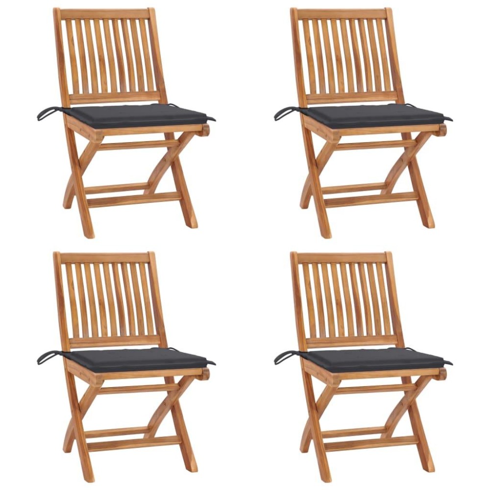 vidaXL Folding Patio Chairs with Cushions 4 pcs Solid Teak Wood