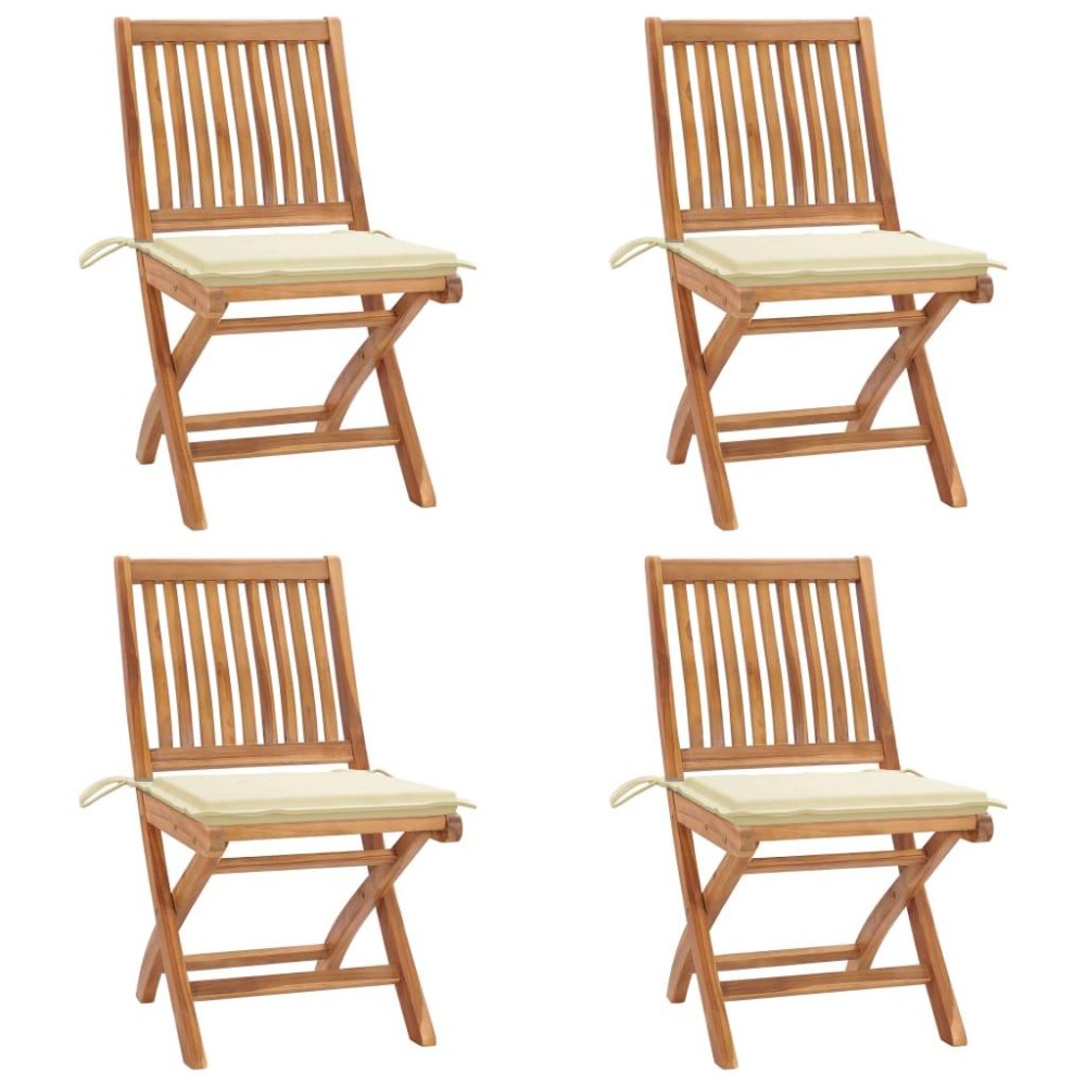 vidaXL Folding Patio Chairs with Cushions 4 pcs Solid Teak Wood