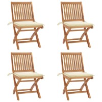 vidaXL Folding Patio Chairs with Cushions 4 pcs Solid Teak Wood