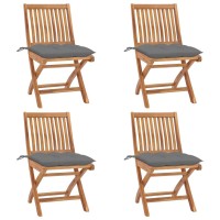 vidaXL Folding Patio Chairs with Cushions 4 pcs Solid Teak Wood