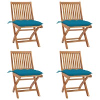 vidaXL Folding Patio Chairs with Cushions 4 pcs Solid Teak Wood